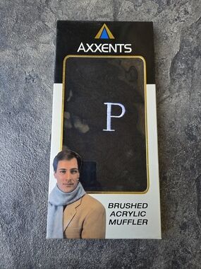 Vintage Axxents Black Brushed Acrylic Muffler Monogrammed P